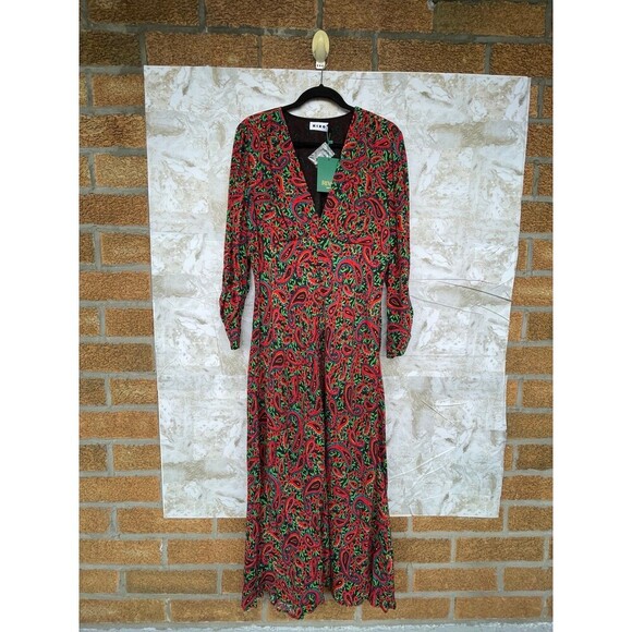 RIXO London Women's Red Katie Paisley Crepe Midi Dress size UK XL USA size 12 - Picture 7 of 13